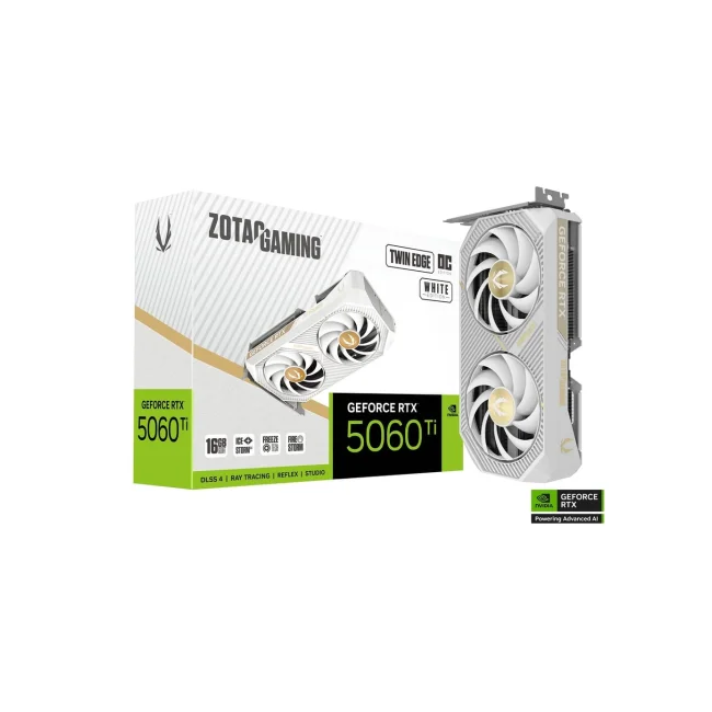 TARJETA DE VIDEO ZOTAC (ZT-B50620Q-10M) RTX 5060TI TWIN EDGE OC WHITE 16GB GDDR7,2602 MHZ,PCIE 5,HDMI,3*DP,2*FAN