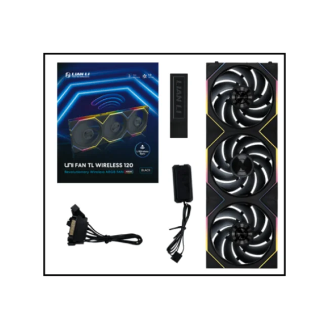 KIT 3 VENTILADORES LIAN LI UNIFAN TL BLACK RGB WIRELESS 120MM