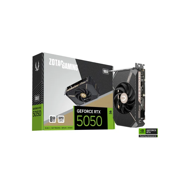 Tarjeta de video Zotac 8GB GeForce RTX 5050 SOLO 1xfan GDDR6 DLSS 4 1xHDMI 3xDP ZT-B50500G-10L