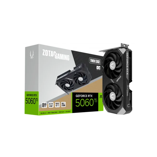 Tarjeta de video Zotac 8GB GeForce RTX 5060 Ti Twin Edge OC 2xfan GDDR7 DLSS 4 1xHDMI 3xDP ZT-B50610H-10A