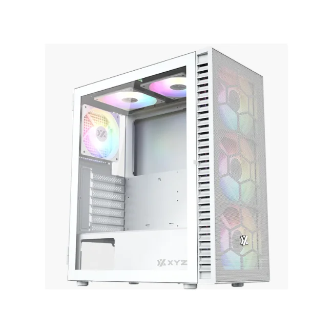 GABINETE XYZ AIRONE 100 MESH 6 VENT 1*140MM 4*120MM ARGB CRIST TEMP/MALLA ATX WHITE