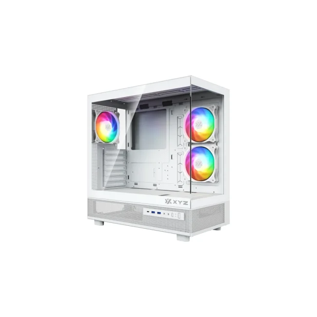 GABINETE XYZ AURORAX 50 3 VENT 120MM CRIST TEMP/ MALLA ATX WHITE