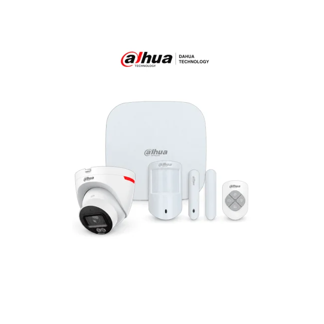 DAHUA PAQUETE HOME SECURITY - Paquete de intrusión diseñado para videoverificación, Incluye: KIT de intrusión inalámbrico + Cámara WizColor de 2 MP, App DMSS, Frecuencia 433 MHz, Tecnología: AirShield