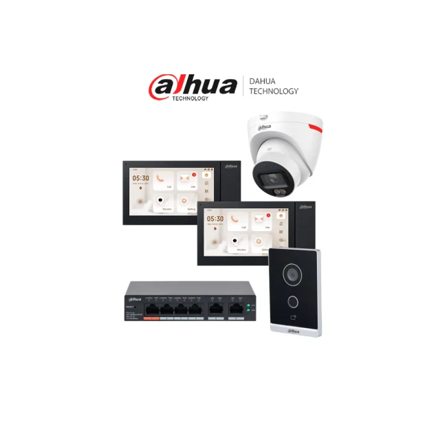 DAHUA KITVPIP2MONCAMDH - Kit de Videoportero IP WiFi con 2 Monitores, Cámara IP y Switch PoE