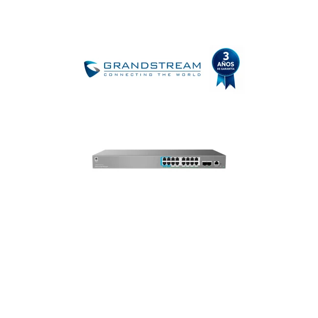 GRANDSTREAM GWN7802P PRO - Switch administrable Capa 2+ empresarial/ 16 puertos Gigabit PoE++ 802.3bt, hasta 60W por puerto/ 2 SFP+ 10G/ Presupuesto PoE 250W/ Capacidad 72 Gbps/ VLAN, QoS, ARP Inspection y anti-DoS/ Gestión GWN.Cloud y GWN Manager