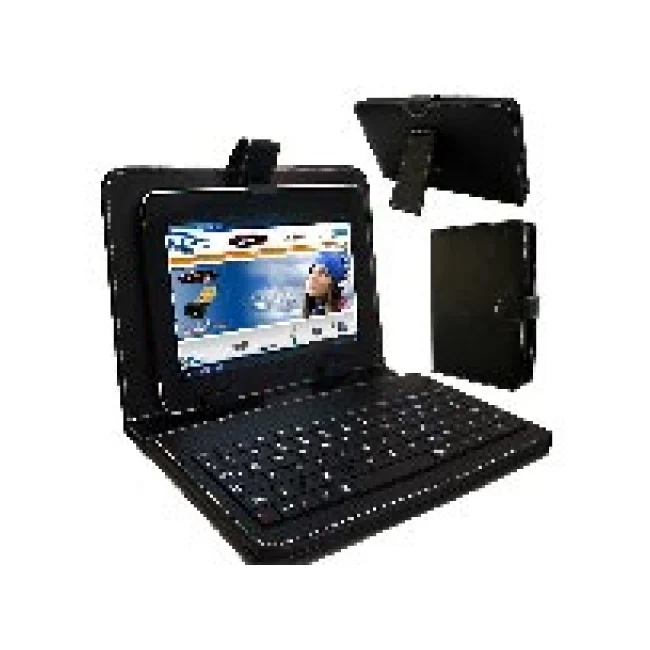 PROTECTOR PARA TABLETA DE 7" CON TECLADO MICRO USB DE VINIPIEL COLOR NEGRO.