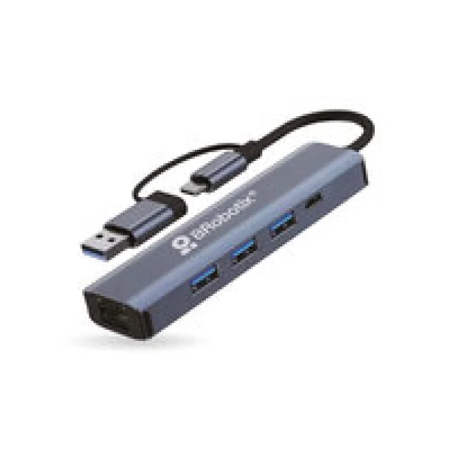 DOCKING 5 EN 2:  CONECTOR DUAL USB A Y TIPO C A USB V3.0x3, USB TIPO C Y RJ45 GIGABIT