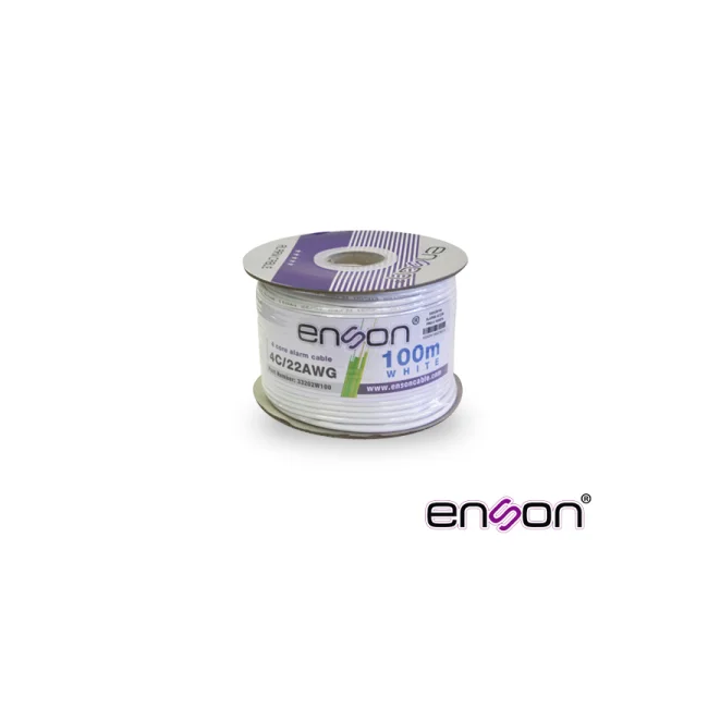 CABLE DE ALARMA ENSON 33202W100 SERIE PRO-II MULTIFILAR  4C/22 AWG BOBINA DE 100 METROS FORRO PVC COLOR BLANCO PARA USO INTERIOR DISEÑADO PARA CONEXIONES DE SISTEMAS DE ALARMA