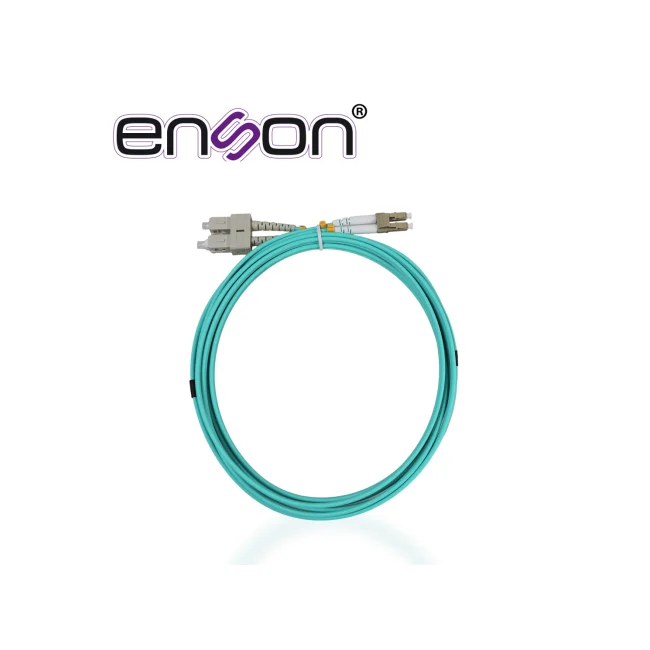 JUMPER DE FIBRA OPTICA ENSON ENS-JUMPLCSC FORRO PVC COLOR AQUA TIPO DE FIBRA MULTIMODO OM3 50/125 MICRAS CONECTORES LC DUPLEX- SC DUPLEX LONGITUD 3 METROS USO INTERIOR