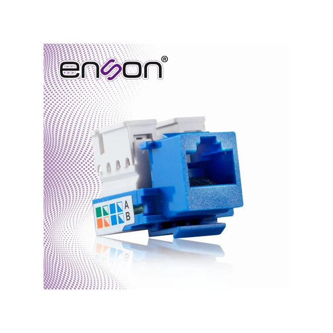 CONECTOR JACK ENSON ENS-JC5BL CAT5E COLOR AZUL A 90 GRADOS PONCHADO CON PINZAS Y CUBREPOLVO