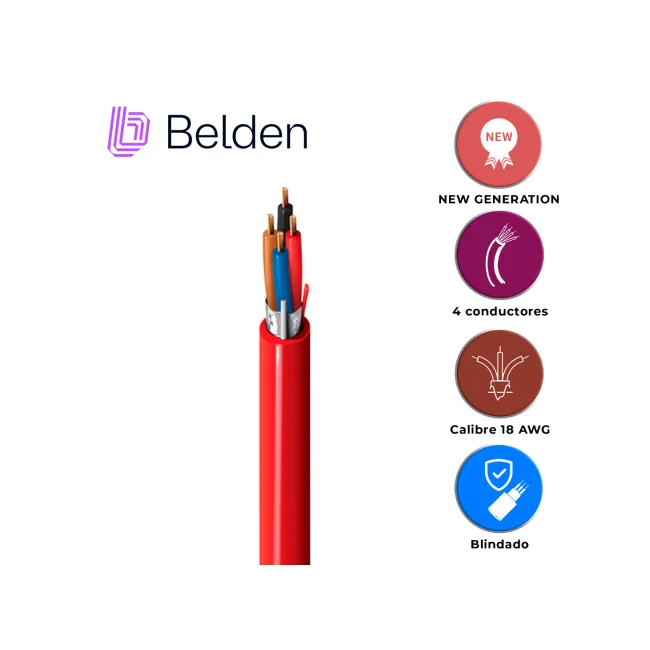 CABLE DE ALARMA CONTRA INCENDIOS BELDEN 5302FL 002U1000 / INTERIOR / ROJO / 4 CONDUCTORES / 18 AWG / SOLIDO /FORRO PVC / CMR - FPLR / BLINDADO / EN CAJA / 1,000 PIES 305 METROS