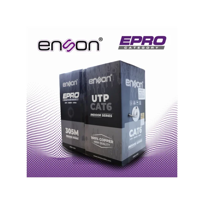 CABLE UTP CAT6 ENSON EPRO-CAT6-GR FORRO PVC COLOR GRIS 4 PARES CALIBRE 23 AWG 100% COBRE USO INTERIOR BOBINA 1000 PIES 305 METROS CERTIFICACION UL