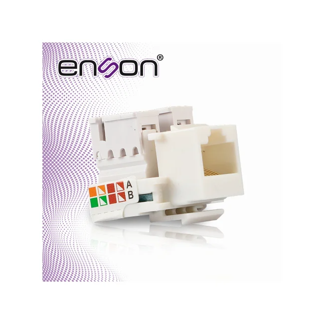 CONECTOR JACK ENSON ENS-JC6WH CAT6 COLOR BLANCO A 90 GRADOS PONCHADO CON PINZAS Y CUBREPOLVO.