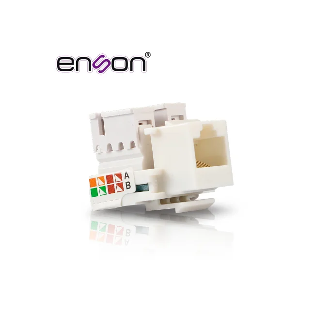 CONECTOR JACK ENSON ENS-JC6WH CAT6 COLOR BLANCO A 90 GRADOS PONCHADO CON PINZAS Y CUBREPOLVO.