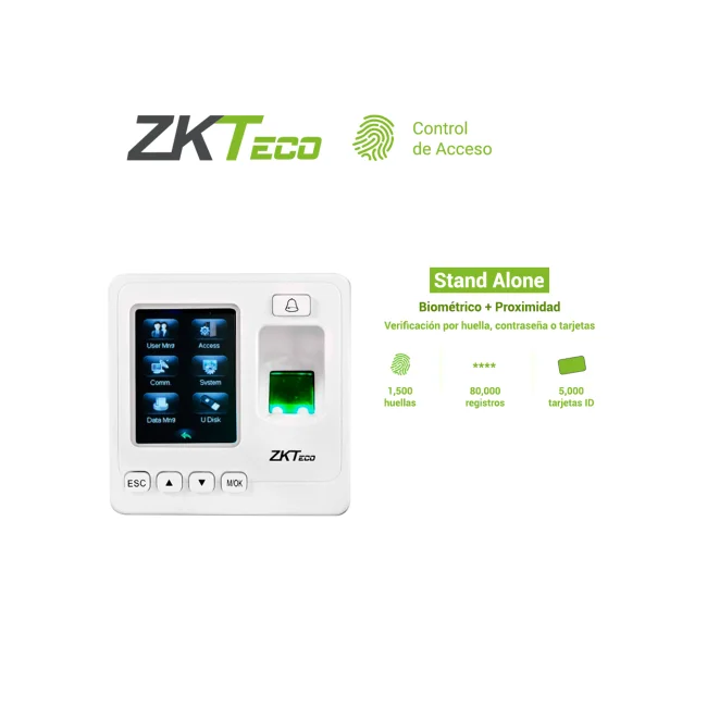 CONTROL DE ACCESO BASICO Y ASISTENCIA ZKTECO SF100/ID BIOMETRICO DE 1500HUELLAS/5000TARJETAS125KHZ/80,000REGISTROS TCP/IP/RS485/USBHOST COMPATIBLE LECTORA KR503E image 4
