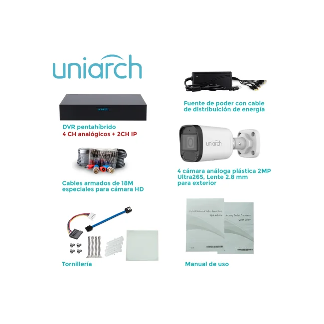KIT 4X4 HD 2MP UNIARCH KIT-104F / 4CAMARAS-BULLET-UAC-B112-F28 /  2MP /  XVR-104F-4CH-ANALOGICOS-2CH-IP/  4CABLES-PREPONCHADOS-18 MTS /  1DISTRIBUIDOR-ENERGIA-4SALIDAS / FUENTE-12VDC image 5