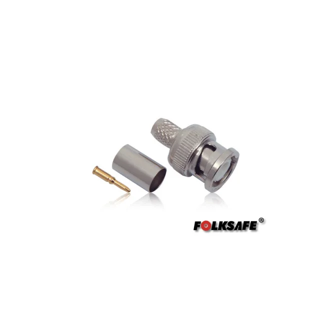 CONECTOR PARA CRIMPEAR BC6 FOLKSAFE BNC MACHO(CONECTOR, PIN DE COBRE Y ANILLO) PARA CRIMPEAR EN CABLE COAXIAL RG6, MEDIDAS DEL CONECTOR 13.9 X 24.8 MM, SE REQUIERE PINZA PARA CRIMPEAR
