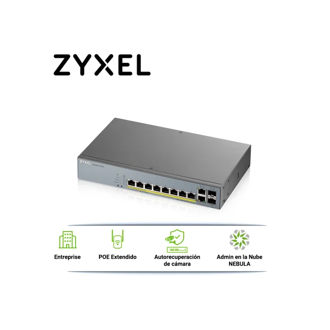 SWITCH POE GIGABIT 8PTOS+2UPLINK ENTERPRISE NEBULA ZYXEL GS1350-12HP 10 PUERTOS RJ45 10/100/1000MBPS POE+ AF/AT + 2 PUERTOS SFP 1000MBPS ADMINISTRABLE L2 TOTAL 130W