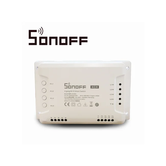 INTERRUPTOR ON/OFF SONOFF 4CH R3 SMART INALAMBRICO WIFI PARA SOLUCION DE SMART HOME CON TEMPORIZADOR Y MONTAJE DIN RAIL PARA IOS Y ANDROID COMPATIBLE CON ALEXA/GOOGLE HOME/NEST/IFTTT 4CH WIFI 2.4GHZ HASTA 10AMP POR CANAL, 16AMP TOTALES