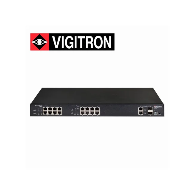 SWITCH POE ADMINISTRABLE L3  VIGITRON VI30018  / ALTA POTENCIA / 16 PUERTOS RJ45 10M/100M HASTA 36W  / 4 PUERTOS UPOE HASTA 72 W / 2 PUERTOS SFP-COBRE COMPARTIDOS COMBO 1000M / 370W