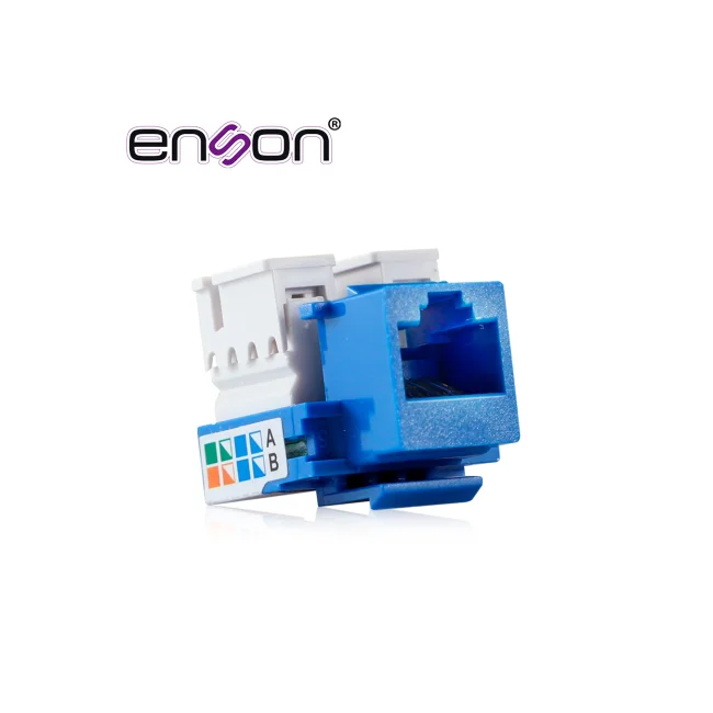 CONECTOR JACK ENSON ENS-JC5BL CAT5E COLOR AZUL A 90 GRADOS PONCHADO CON PINZAS Y CUBREPOLVO
