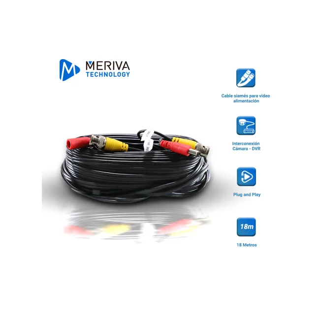 CABLE DE VIDEO HD ARMADO MERIVA MVA-HDCB20 20MTS NEGRO CON CONECTORES DE VIDEO BNC Y CORRIENTE OPTIMIZADO PARA AHD/HDTVI/HDCVI Y AUDIO POR COAXIAL image 2