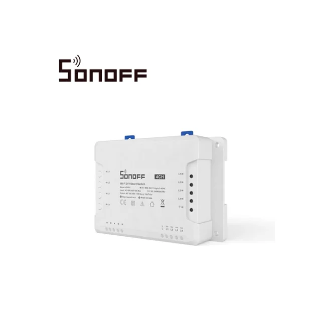 INTERRUPTOR ON/OFF SONOFF 4CH R3 SMART INALAMBRICO WIFI PARA SOLUCION DE SMART HOME CON TEMPORIZADOR Y MONTAJE DIN RAIL PARA IOS Y ANDROID COMPATIBLE CON ALEXA/GOOGLE HOME/NEST/IFTTT 4CH WIFI 2.4GHZ HASTA 10AMP POR CANAL, 16AMP TOTALES