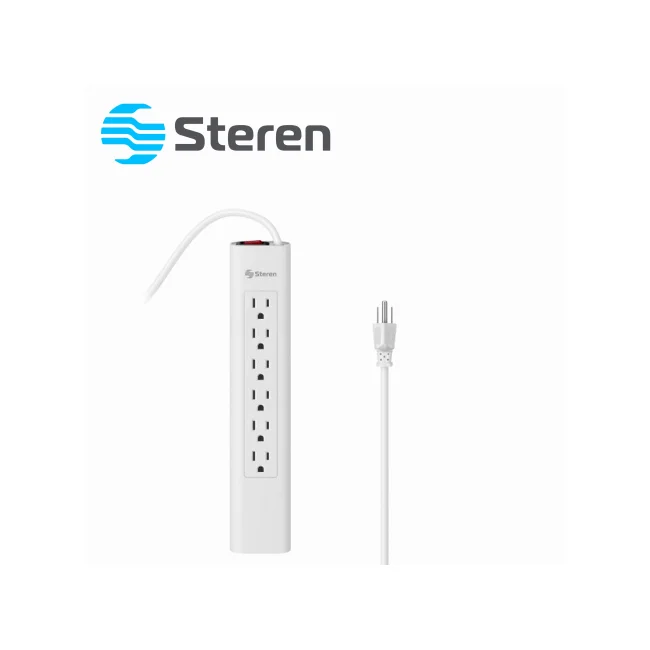 MULTICONTACTO DE 6 SALIDAS VERTICALES POLARIZADAS STEREN BARRA BARRA MULTI-V 6 BLANCA IDEAL PARA CONECTAR EQUIPOS DE COMPUTO Y APARATOS ELECTRONICOS