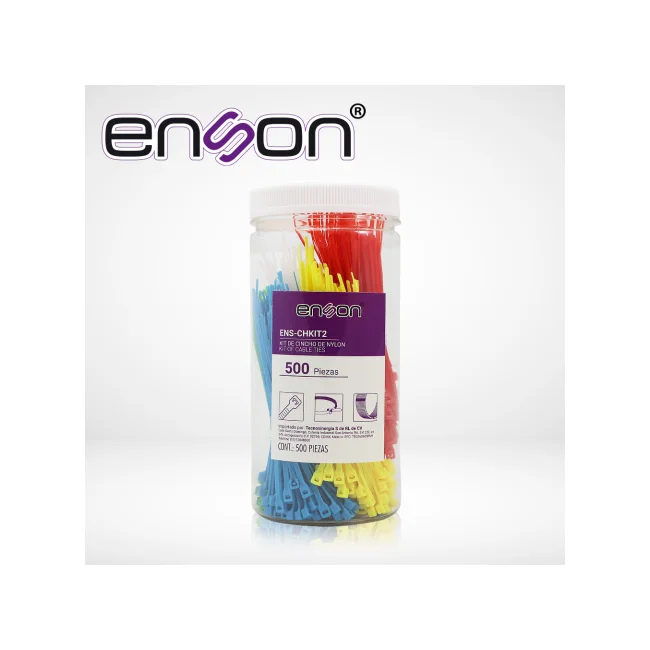 KIT DE CINCHOS DE NYLON ENS-CHKIT2 DE 500 PIEZAS EN 5 COLORES DE 100MM, USO SUGERIDO DE PINAZA TENSORA ENS-TGUN