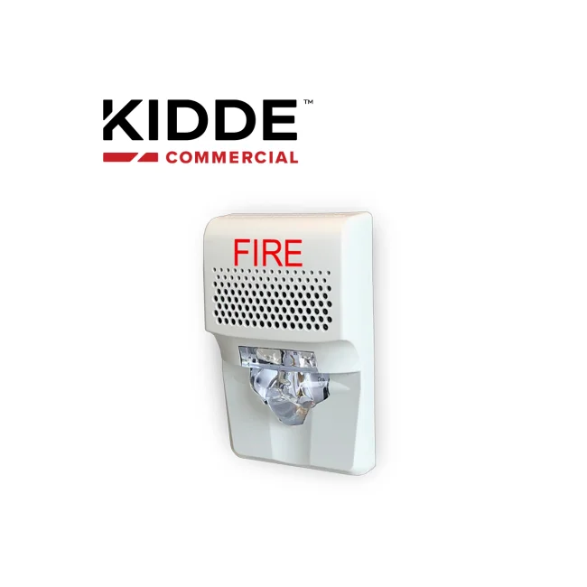 SIRENA CON ESTROBO LED KIDDE EG1AVWF DE 24 VDC 55 MA PARA PARED BLANCO COMPATIBLE CON LOS PANELES VS1 Y VS4 (TRABAJA CON PANELES DE TERCEROS A 24VDC)