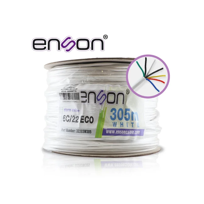 CABLE DE ALARMA ENSON 32203W305 SERIE ECO MULTIFILAR  6C/22 AWG BOBINA DE 305 METROS FORRO PVC COLOR BLANCO PARA USO INTERIOR DISEÑADO PARA CONEXIONES DE SISTEMAS DE ALARMA
