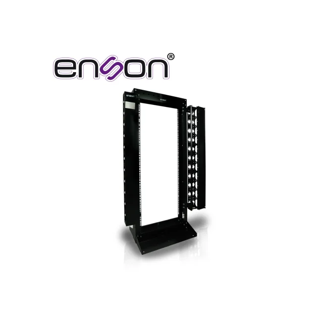 RACK VERTICAL ENSON ENS-RACK25UO DE 25UR DOS POSTES ORGANIZADOR VERTICAL INCUIDO EMPOTRABLE IDEAL PARA MONTAJE DE EQUIPOS DE RED Y CABLEADO ESTRUCTURADO, COMPATIBLE CON TODOS LOS ACCESORIOS DE RACKS Y GABINETES ENSON