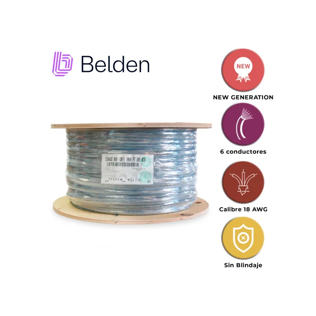 CABLE DE SEGURIDAD Y ALARMA BELDEN 5304UE 0081000 / INTERIOR / GRIS / 6 CONDUCTORES / 18 AWG / MULTIFILAR / FORRO PVC / CMR / BOBINA / 1,000 PIES 305 METROS