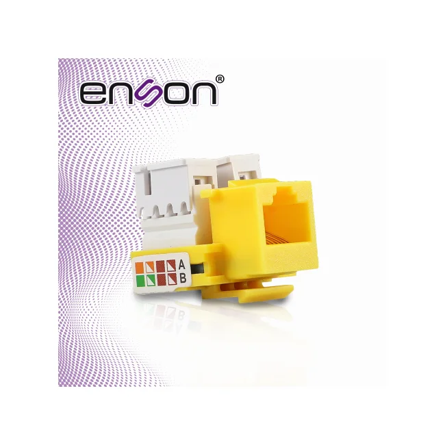 CONECTOR JACK ENSON ENS-JC6YE CAT6 COLOR AMARILLO A 90 GRADOS PONCHADO CON PINZAS Y CUBREPOLVO