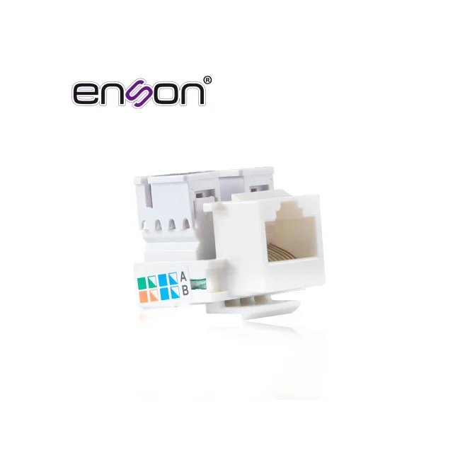 CONECTOR JACK ENSON ENS-JC5WH CAT5E COLOR BLANCO A 90 GRADOS PONCHADO CON PINZAS Y CUBREPOLVO.