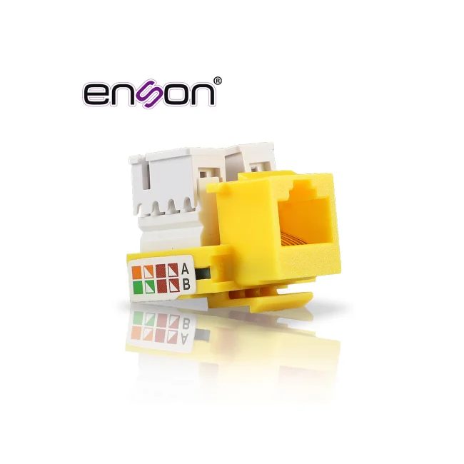 CONECTOR JACK ENSON ENS-JC6YE CAT6 COLOR AMARILLO A 90 GRADOS PONCHADO CON PINZAS Y CUBREPOLVO