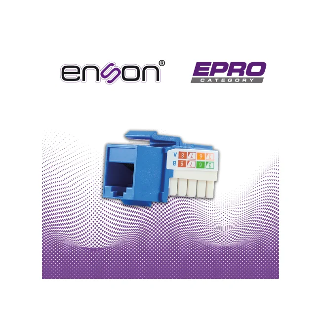 CONECTOR MODULAR JACK KEYSTONE RJ45 ENSON EPRO-JACK6A-BL SERIE PRO, POSICION VERTICAL CAT6A COLOR AZUL COMPATIBLE CON PLACAS ENSON EPRO-FP