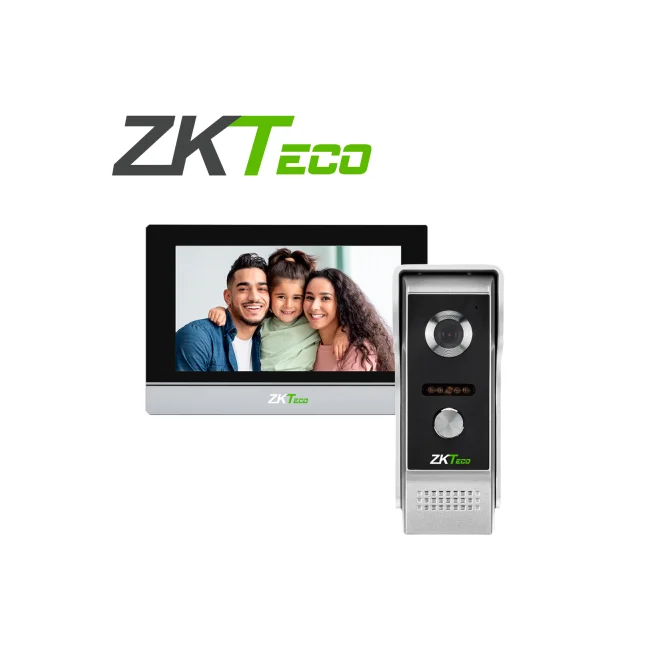 VIDEOPORTERO HIBRIDO ZKTECO MODELO VK07-C51 CONFORMADO POR UNA PANTALLA PARA INTERIOR DE 7 PULGADAS  Y UN FRENTE DE CALLE PARA EXTERIOR GRADO DE PROTECCION IP65 CON CAMARA DE 2MP / CONEXION ANALOGICA  ENTRE  PANTALLA Y FRENTE DE CALLE A 4 HILOS /  PERMITE CONTESTAR O ABRIR UNA CHAPA / PANTALLA CON COMUNICACION WIFI  COMPATIBLE CON APP ZSMART
