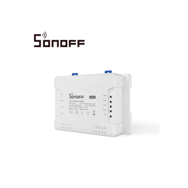 INTERRUPTOR INTELIGENTE CON 4 RELEVADORES NC/NO SONOFF 4CH PRO R3 WIFI 2.4 GHZ HASTA 10AMP POR CANAL 40 AMP TOTALES PARA SOLUCION DE SMART HOME CON TEMPORIZADOR, MONTAJE DIN RAIL Y TRES MODOS DE TRABAJO PARA IOS Y ANDROID COMPATIBLE CON ALEXA/GOOGLE HOME/IFTTT (IFTTT REQUIERE CUENTA VIP)