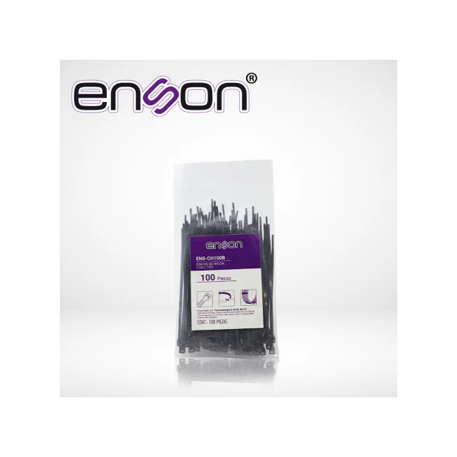 CINCHO DE NYLON ENSON ENS-CH100B COLOR NEGRO DE 2.5 X 100MM DE LONGITUD FUERZA DE TENSION DE HASTA 8 KGS