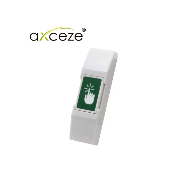 BOTON LIBERADOR AXCEZE AX-B20 TIPO PUSH FABRICADO EN PLASTICO MONTAJE EN PARED  MEDIDAS 76 X 23 X 14MM CONEXION A 2 HILOS CUENTA CON EL ESTADO N.O.