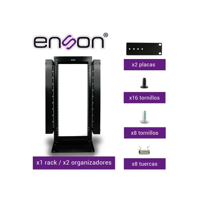 RACK VERTICAL ENSON ENS-RACK25UO DE 25UR DOS POSTES ORGANIZADOR VERTICAL INCUIDO EMPOTRABLE IDEAL PARA MONTAJE DE EQUIPOS DE RED Y CABLEADO ESTRUCTURADO, COMPATIBLE CON TODOS LOS ACCESORIOS DE RACKS Y GABINETES ENSON image 4