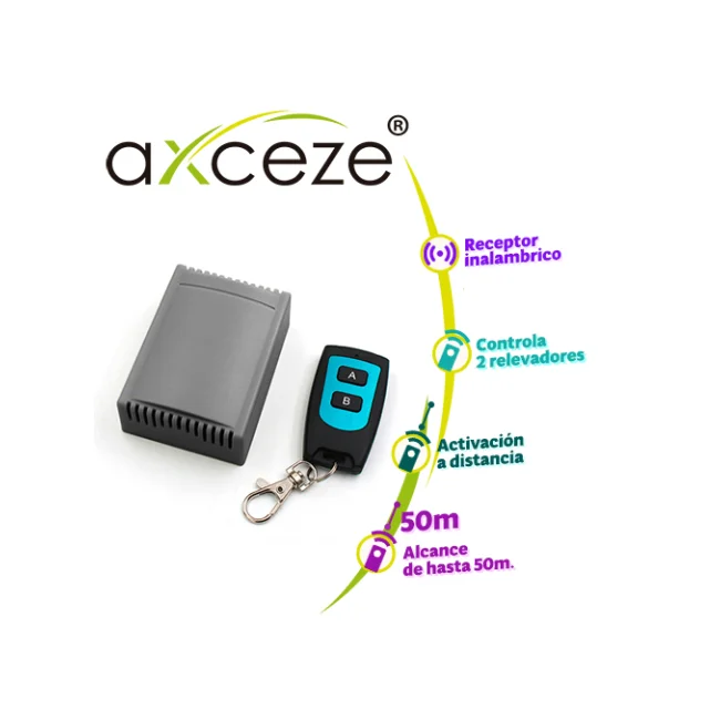 RECEPTOR INALAMBRICO CON CONTROL REMOTO DE 2 BOTONES AXCEZE AX-REC20