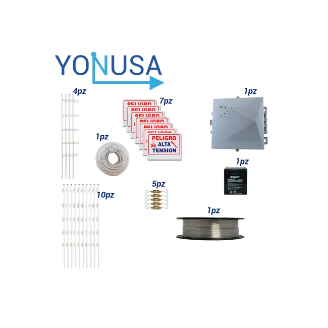 KIT DE CERCA ELECTRIFICADA CON ACCESORIOS PARA 100METROS INCLUYE:
ENERGIZADOR, BATERIA ENS-BT412, CABLE, ALAMBRE, POSTES, LETREROS Y TENSORES image 2
