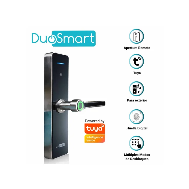 CERRADURA BIOMETRICA WIFI 2.4 GHZ DUOSMART F30 PARA EXTERIORES. ACEPTA TARJETAS MF, HUELLA DIGITAL, CONTRASEÑA Y LLAVE; CON PUERTO DE ALIMENTACION DE EMERGENCIA USB TIPO C; ES COMPATIBLE CON LA APLICACION DUOSMART